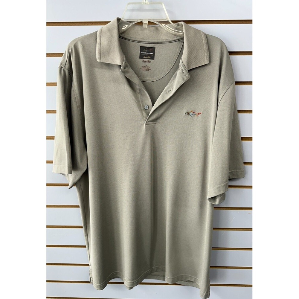 Greg Norman Polo‎ Shirt Mens Large Taupe Golf Casual Short Sleeve Tasso Elba